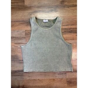LE LIS COLLECTION Ribbed Mineral Cropped Tank Sage Racerback Basics Essential‎
